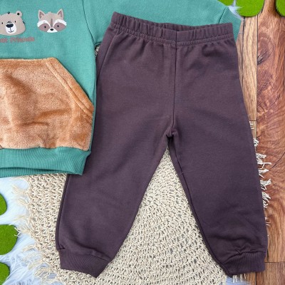 Conj. Casaco Great Friends com Pelinhos e Calça de Moletom - Verde e Marrom